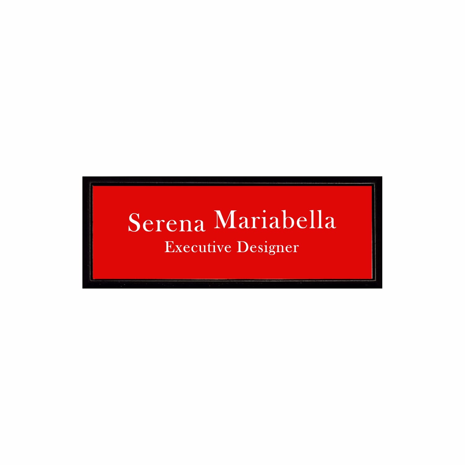 Plastic Black Framed Name Badge 1"x3" / Red/White