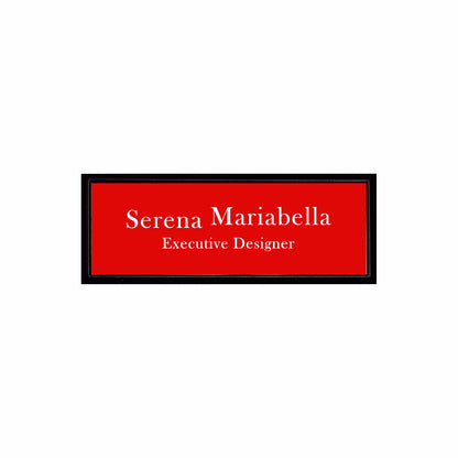 Plastic Black Framed Name Badge 1"x3" / Red/White