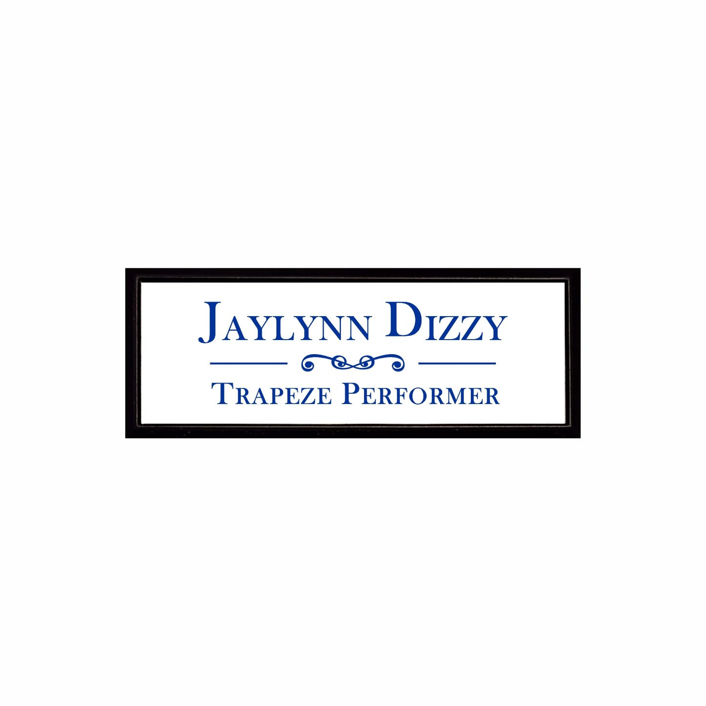 Plastic Black Framed Name Badge 1"x3" / White/Blue