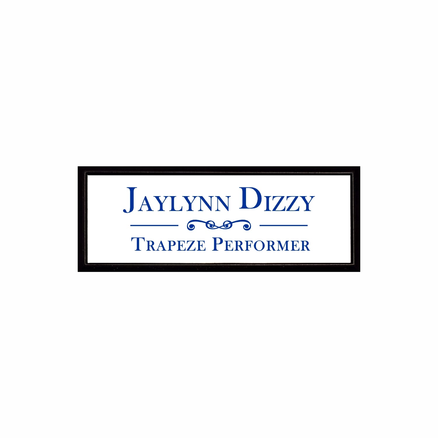 Plastic Black Framed Name Badge 1"x3" / White/Blue