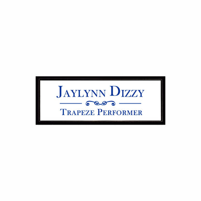 Plastic Black Framed Name Badge 1"x3" / White/Blue