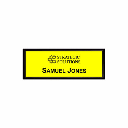 Plastic Black Framed Name Badge 1"x3" / Yellow/Black