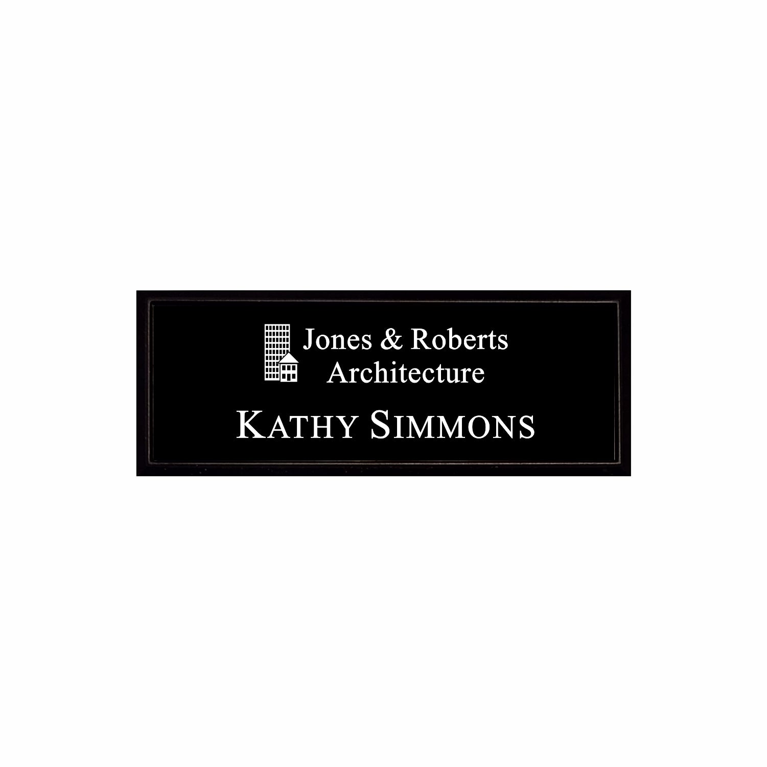 Plastic Black Framed Name Badge 1"x3" / Black/White