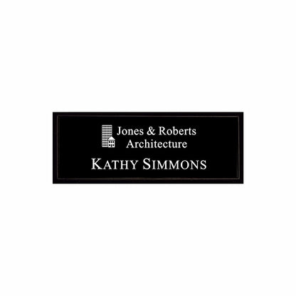 Plastic Black Framed Name Badge 1"x3" / Black/White
