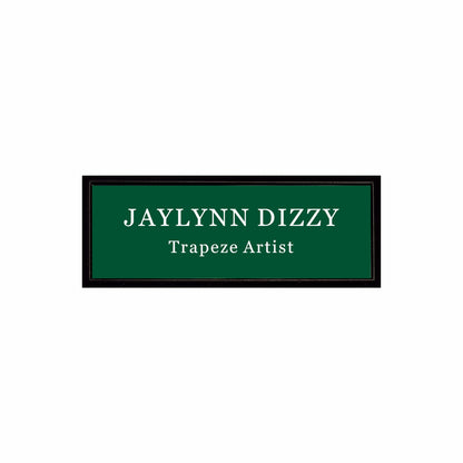 Plastic Black Framed Name Badge 1"x3" / Forest/White