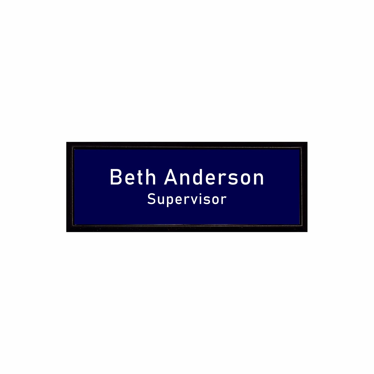 Plastic Black Framed Name Badge 1"x3" / Navy/White