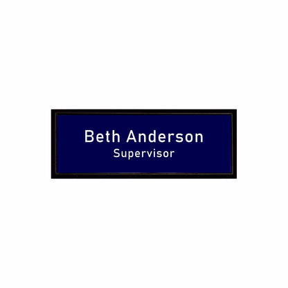 Plastic Black Framed Name Badge 1"x3" / Navy/White