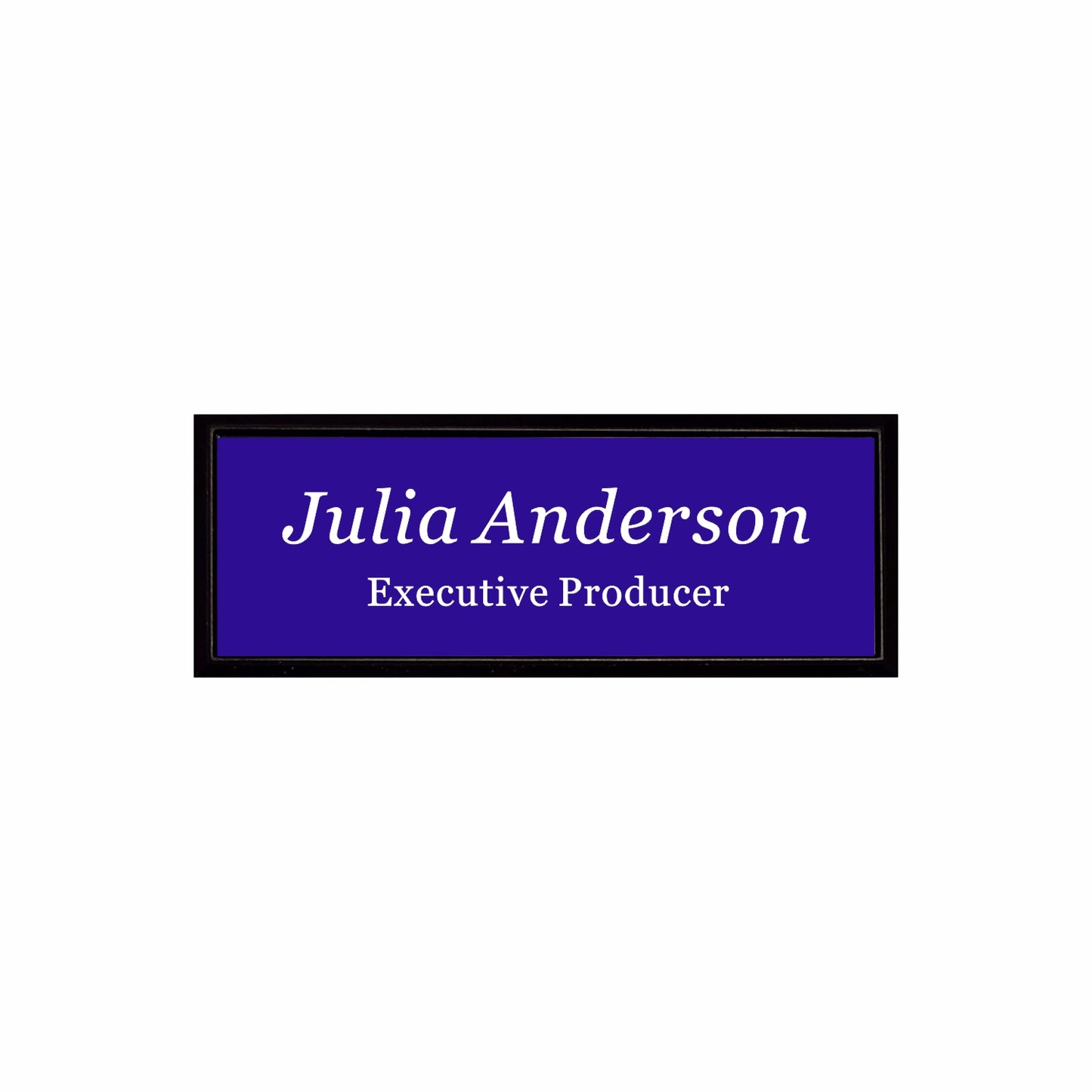 Plastic Black Framed Name Badge 1"x3" / Purple/White