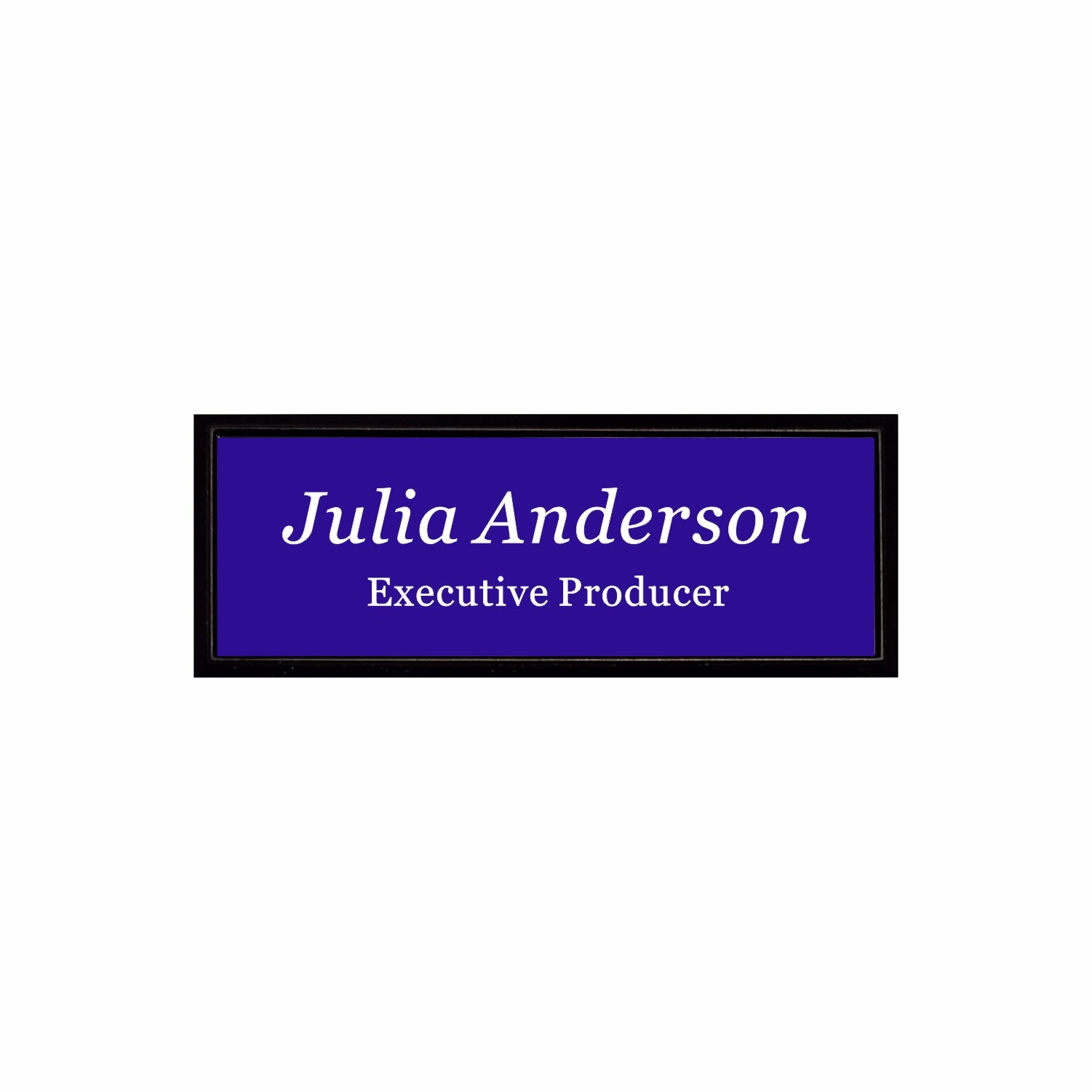Plastic Black Framed Name Badge 1"x3" / Purple/White