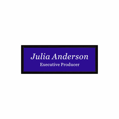 Plastic Black Framed Name Badge 1"x3" / Purple/White