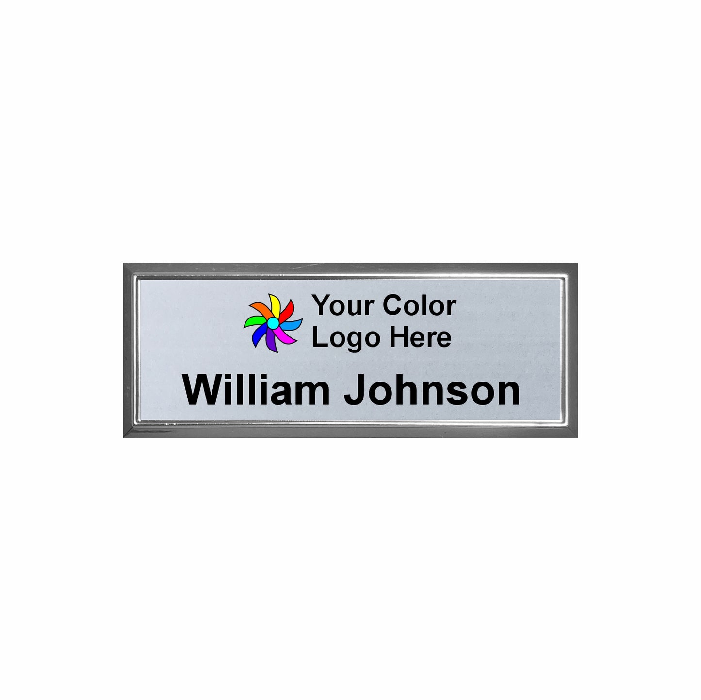 Imprinted Silver Framed Name Badge 1"x3" / Silver