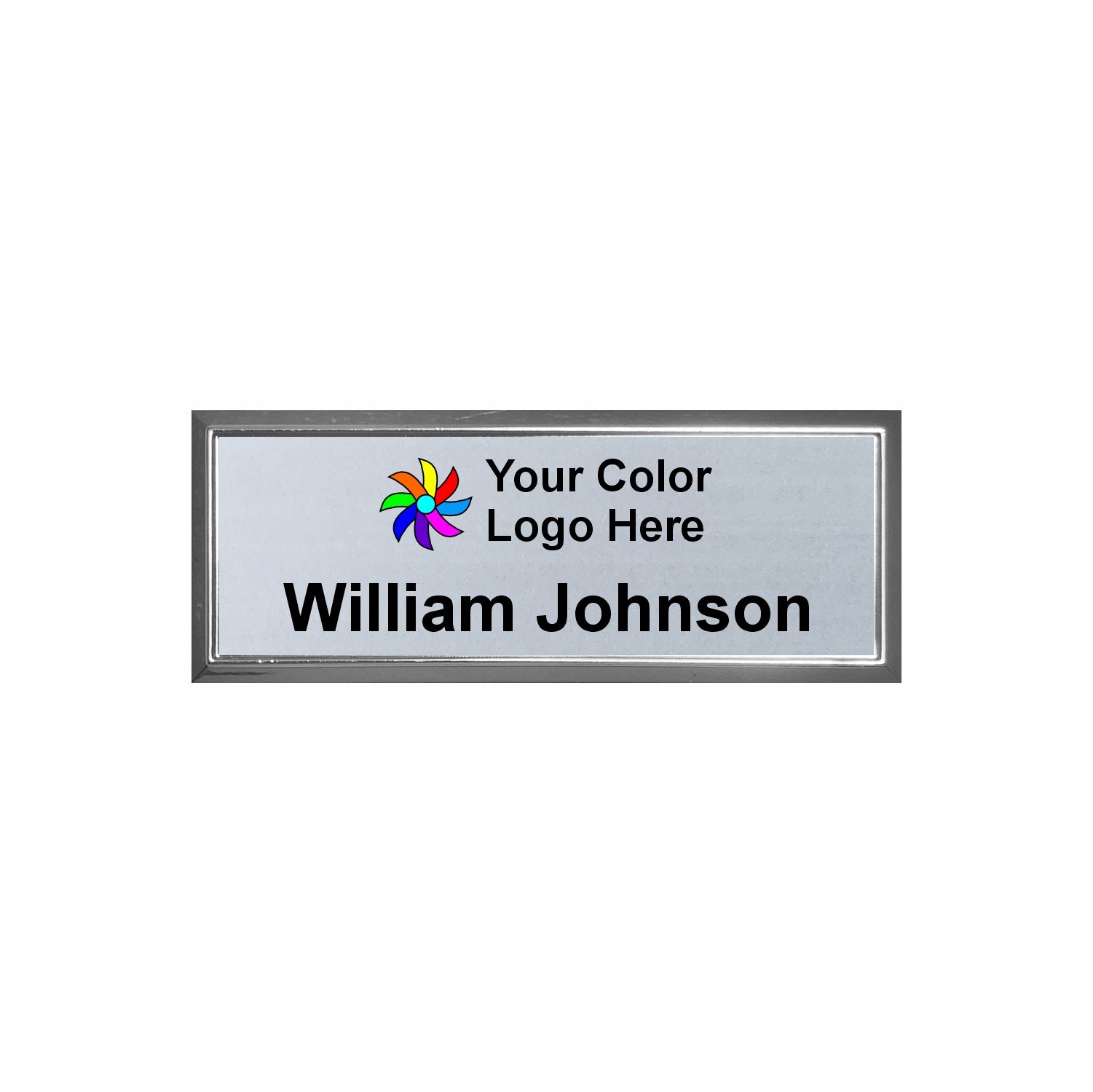 Imprinted Silver Framed Name Badge 1"x3" / Silver