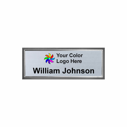 Imprinted Silver Framed Name Badge 1"x3" / Silver
