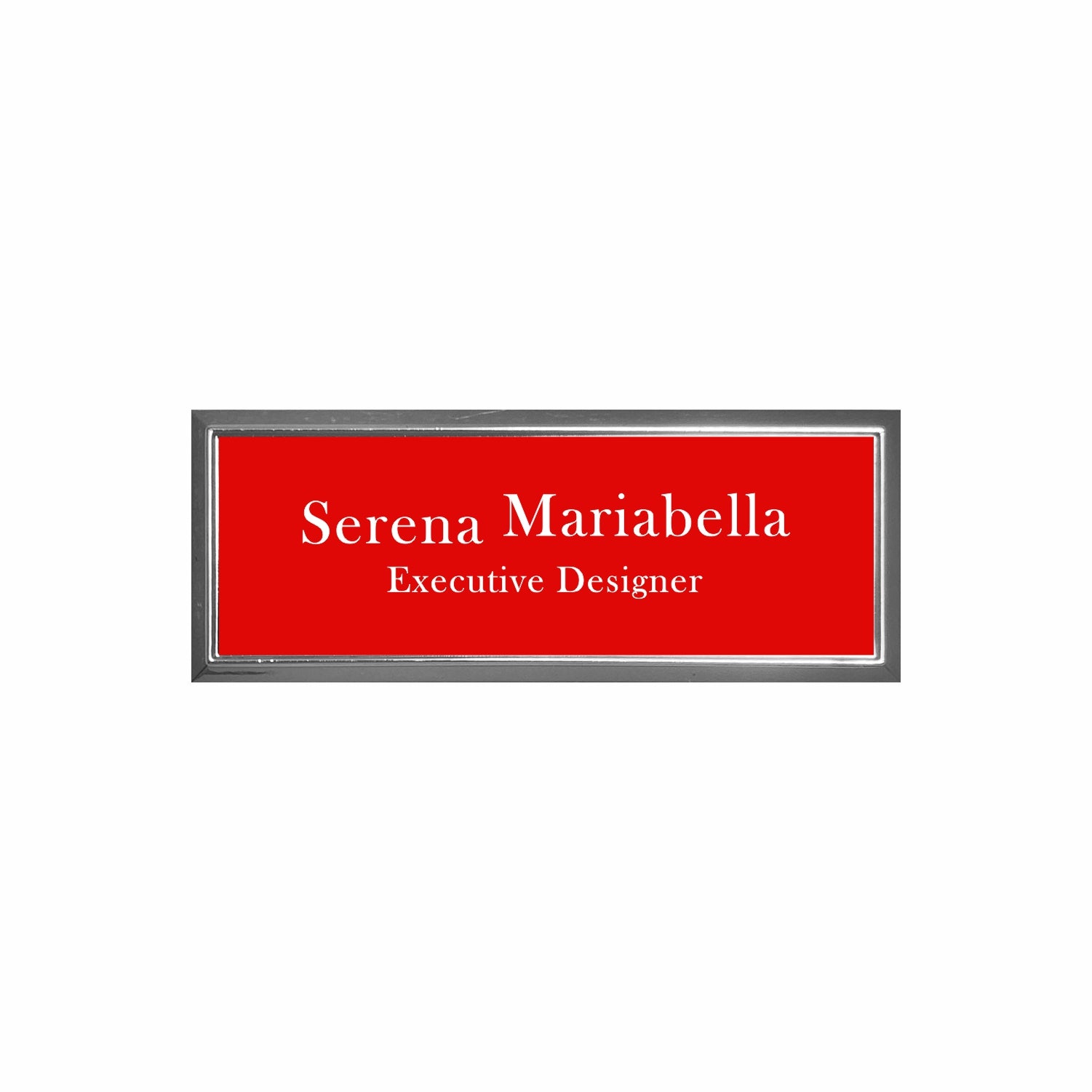 Plastic Silver Framed Name Badge 1"x3" / Red/White