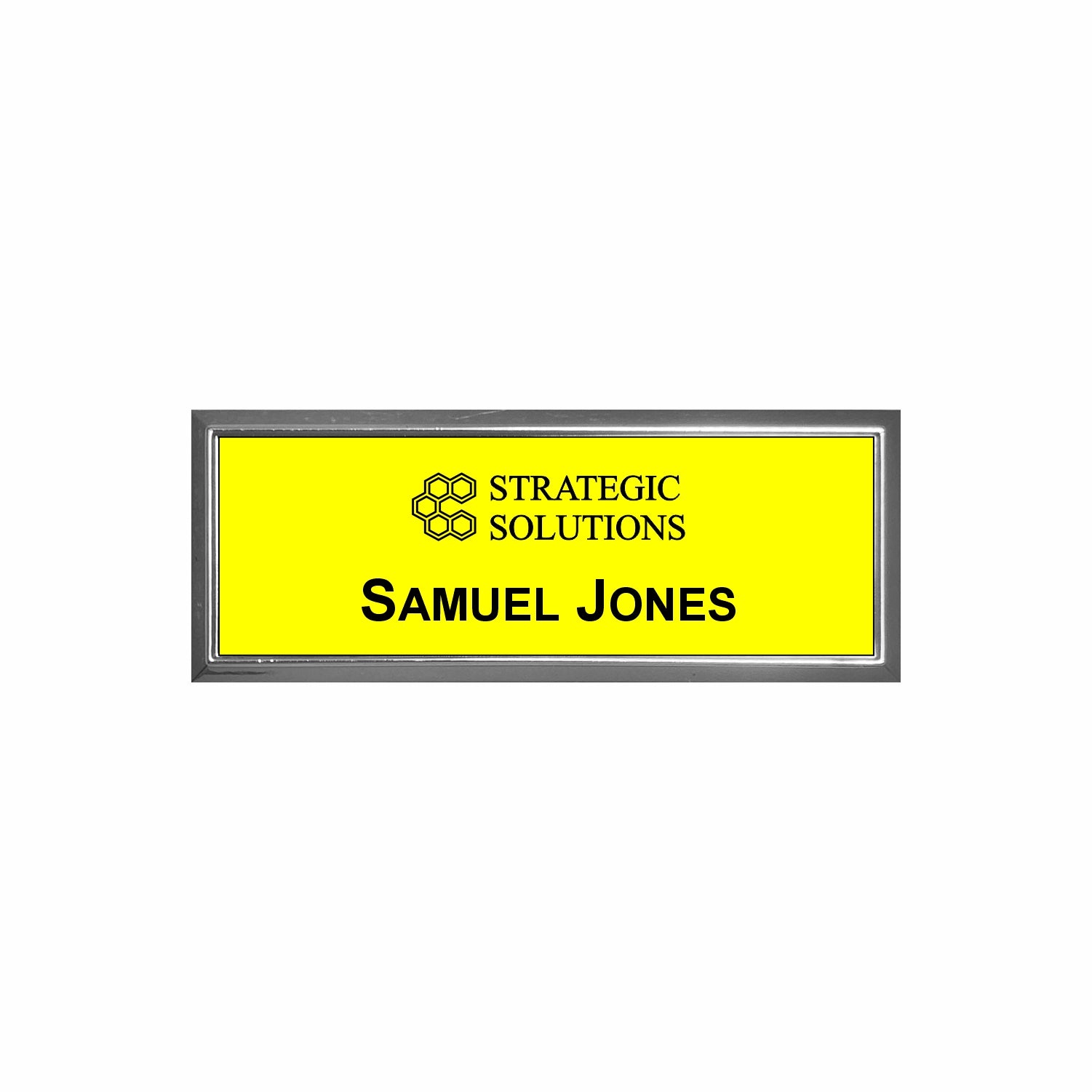 Plastic Silver Framed Name Badge 1"x3" / Yellow/Black