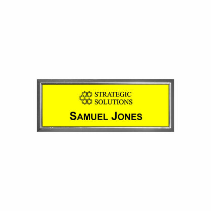 Plastic Silver Framed Name Badge 1"x3" / Yellow/Black