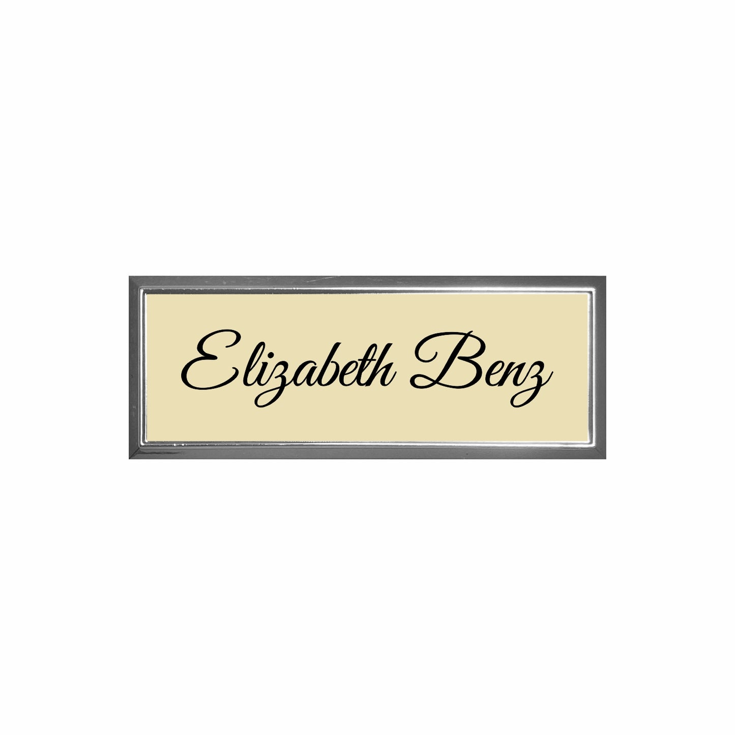 Plastic Silver Framed Name Badge 1"x3" / Almond/Black
