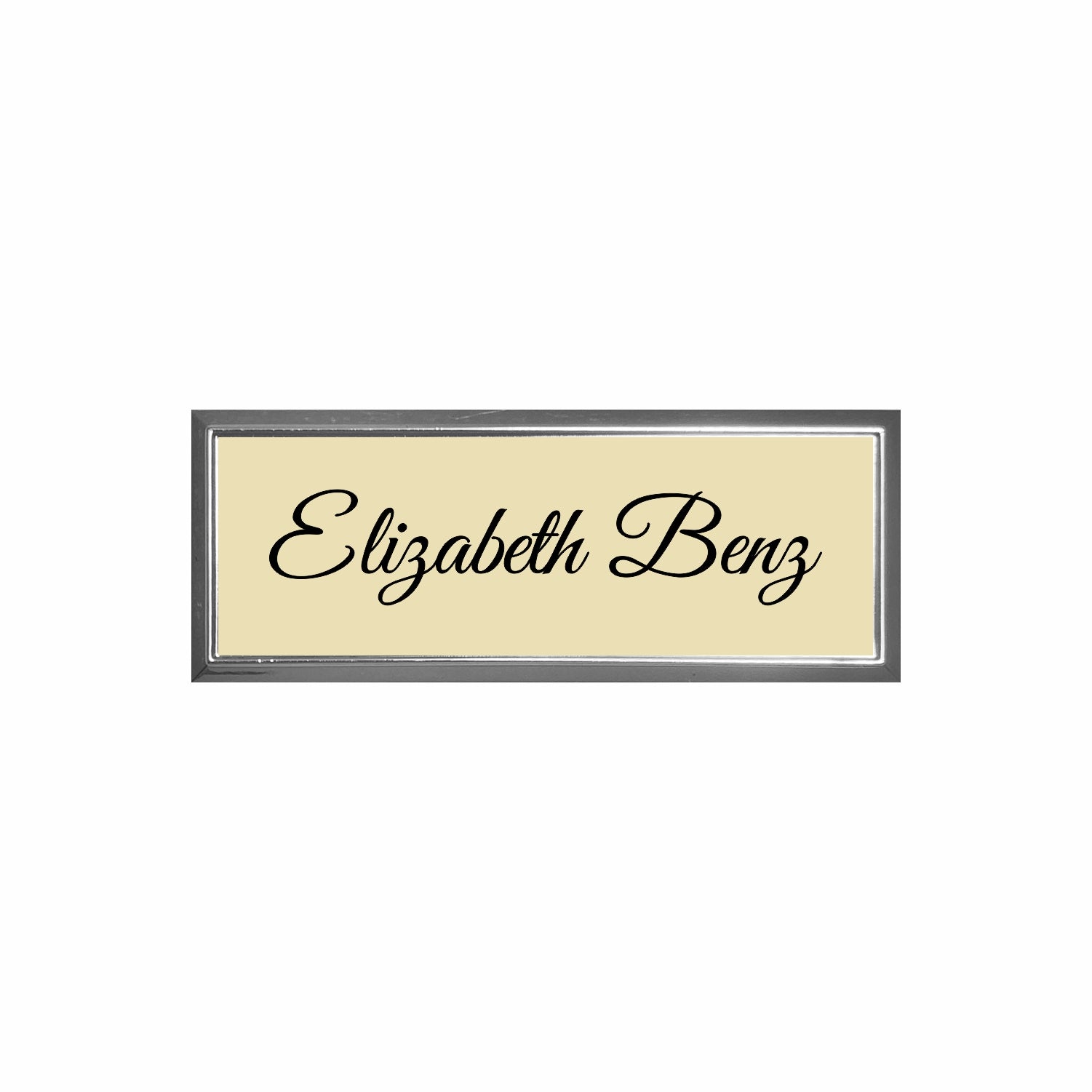 Plastic Silver Framed Name Badge 1"x3" / Almond/Black