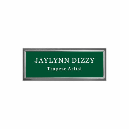 Plastic Silver Framed Name Badge 1"x3" / Forest/White