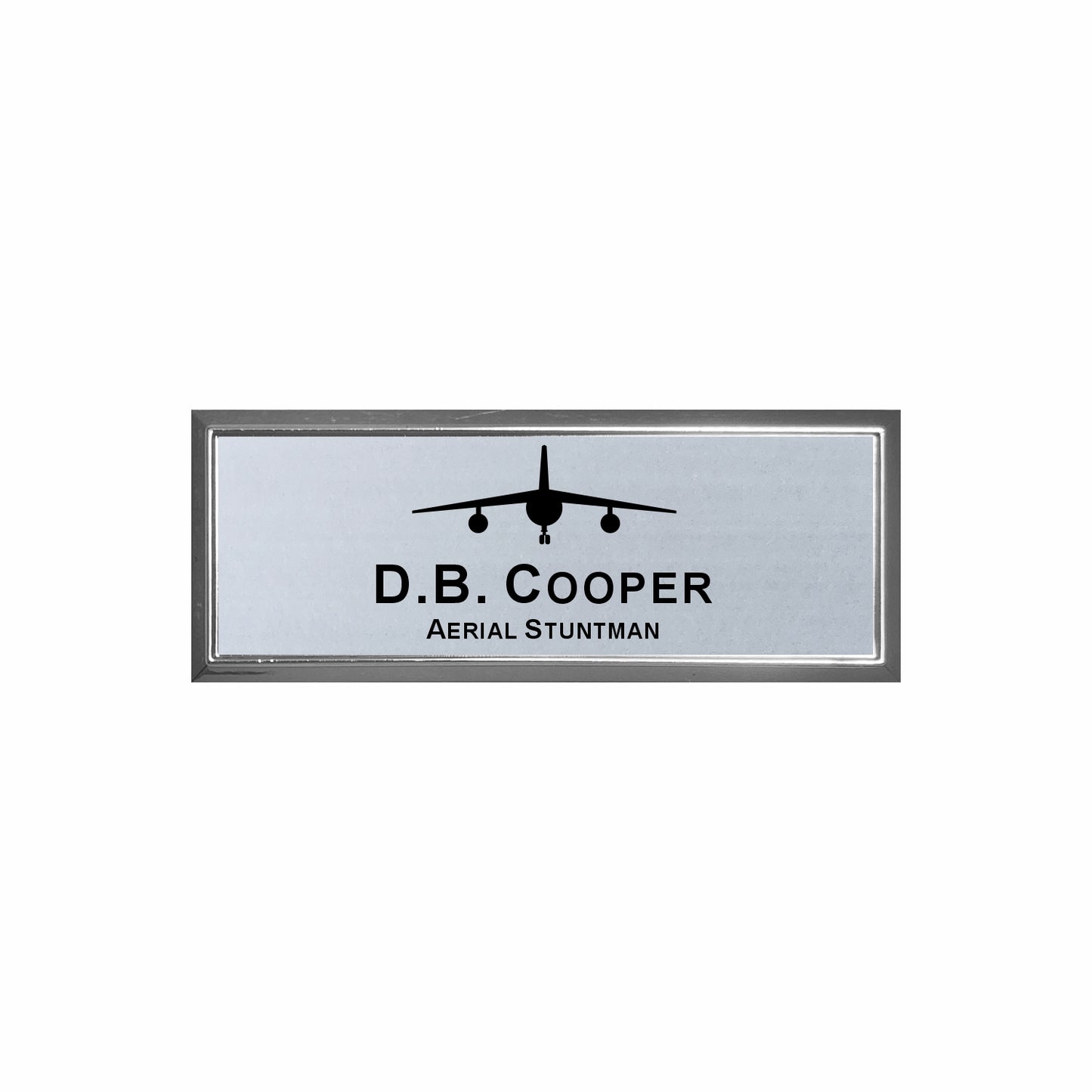 Plastic Silver Framed Name Badge 1"x3" / Silver/Black