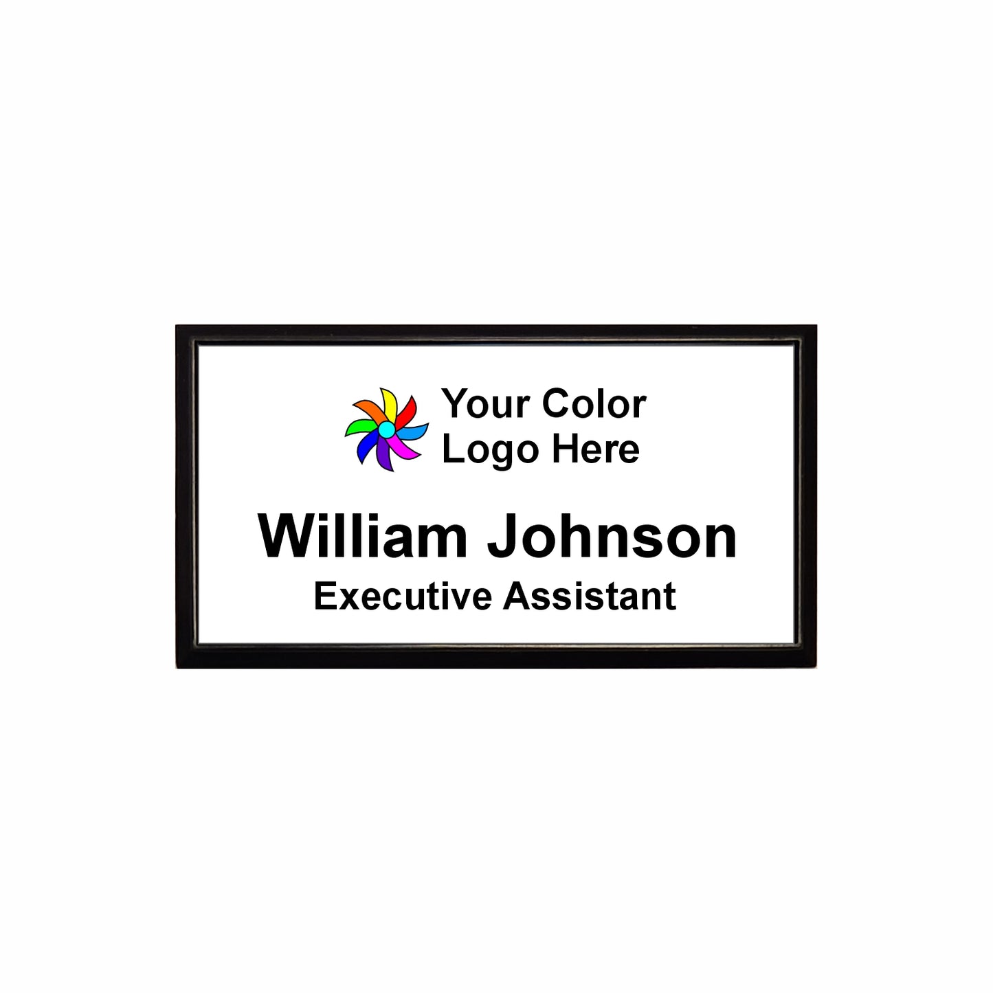 Imprinted Black Framed Name Badge 1.5"x3" / White