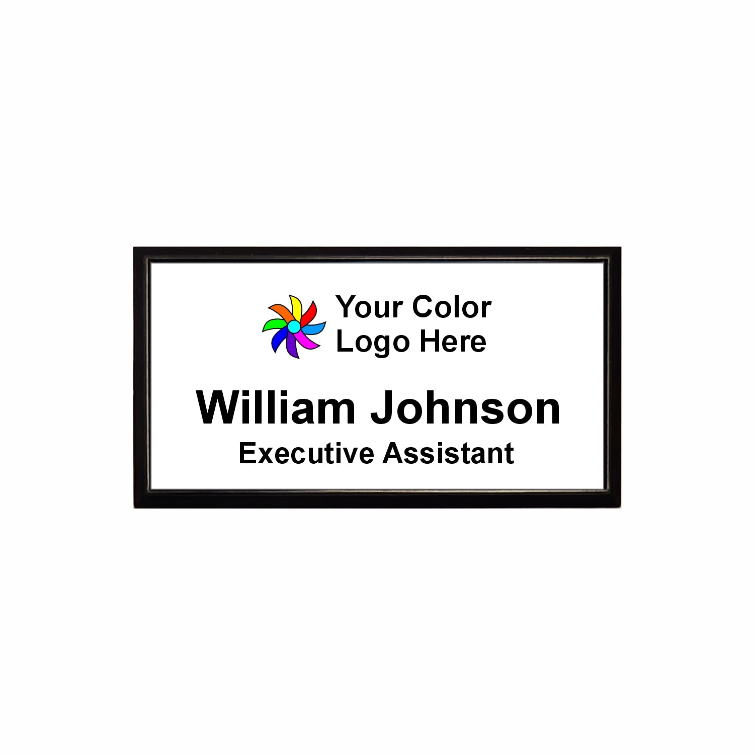 Imprinted Black Framed Name Badge 1.5"x3" / White