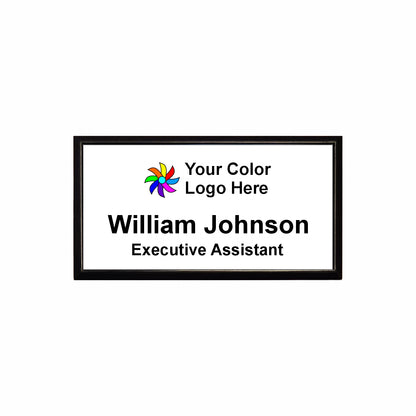 Imprinted Black Framed Name Badge 1.5"x3" / White