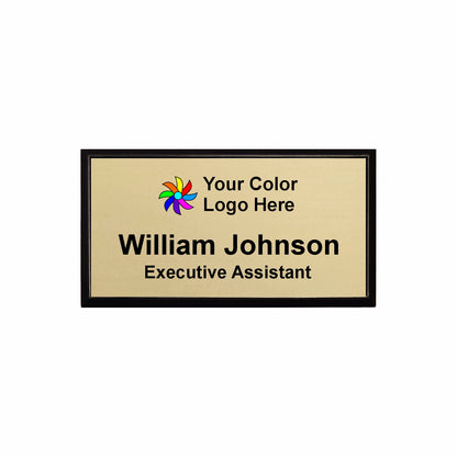 Imprinted Black Framed Name Badge 1.5"x3" / Gold