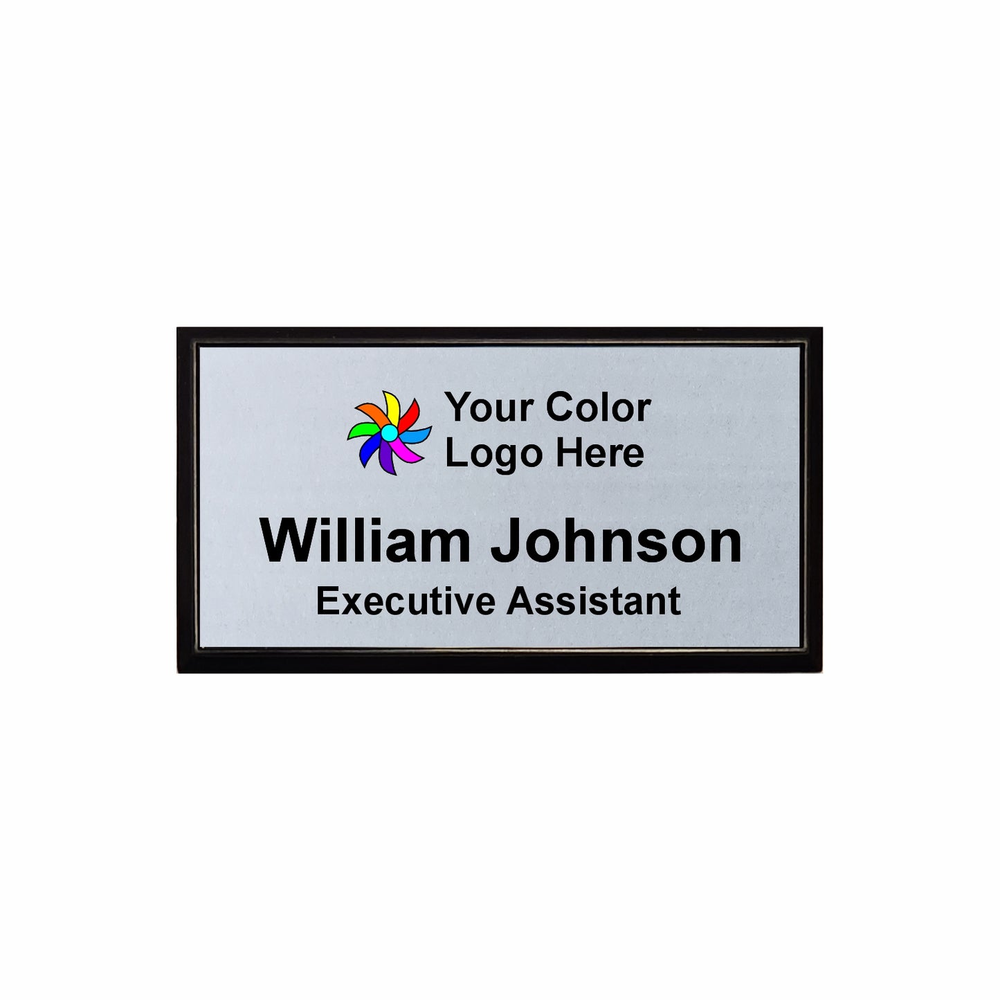 Imprinted Black Framed Name Badge 1.5"x3" / Silver