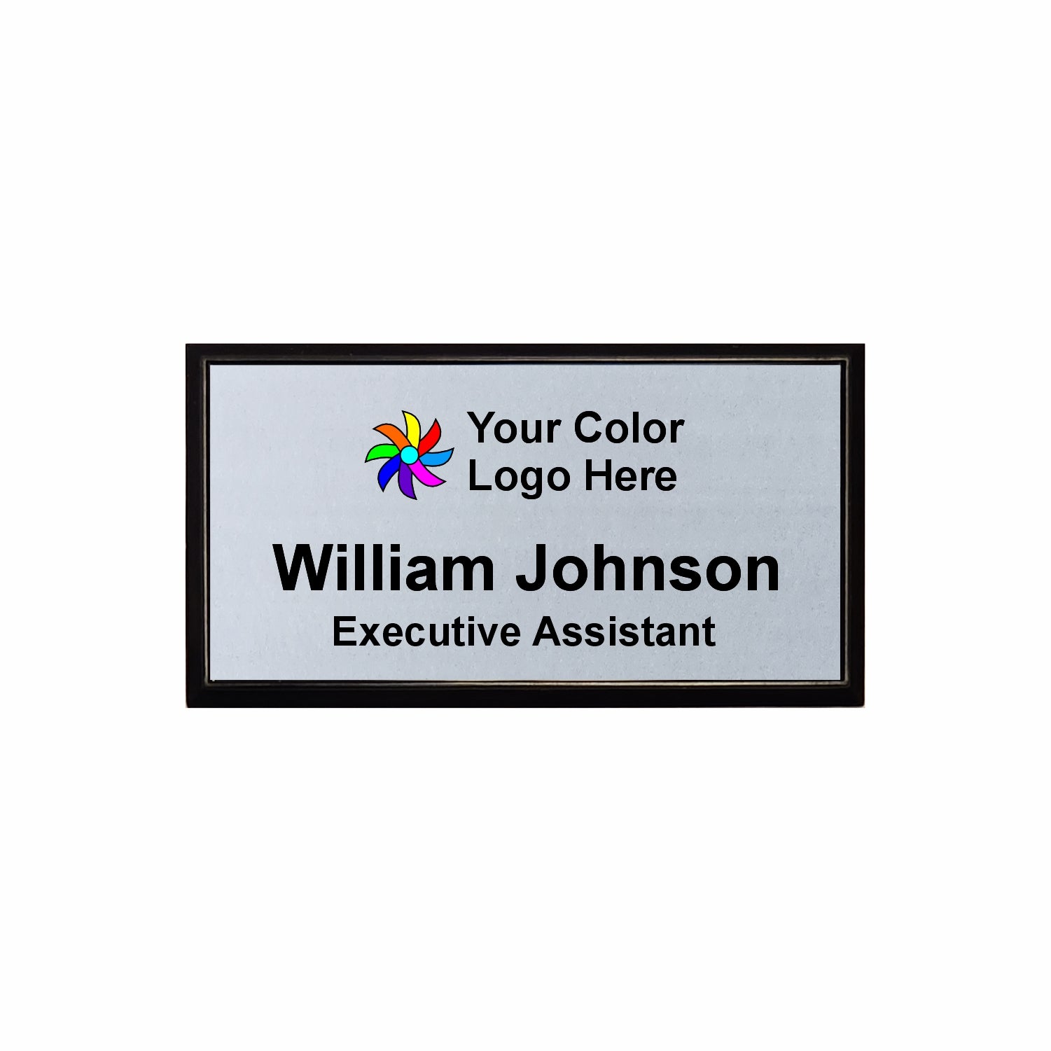 Imprinted Black Framed Name Badge 1.5"x3" / Silver