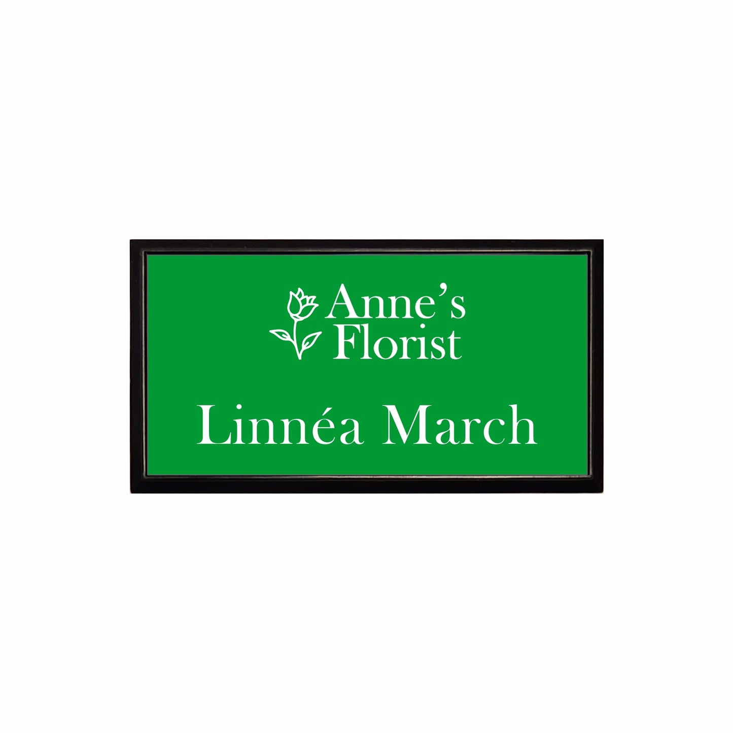 Plastic Black Framed Name Badge 1.5"x3" / Green/White