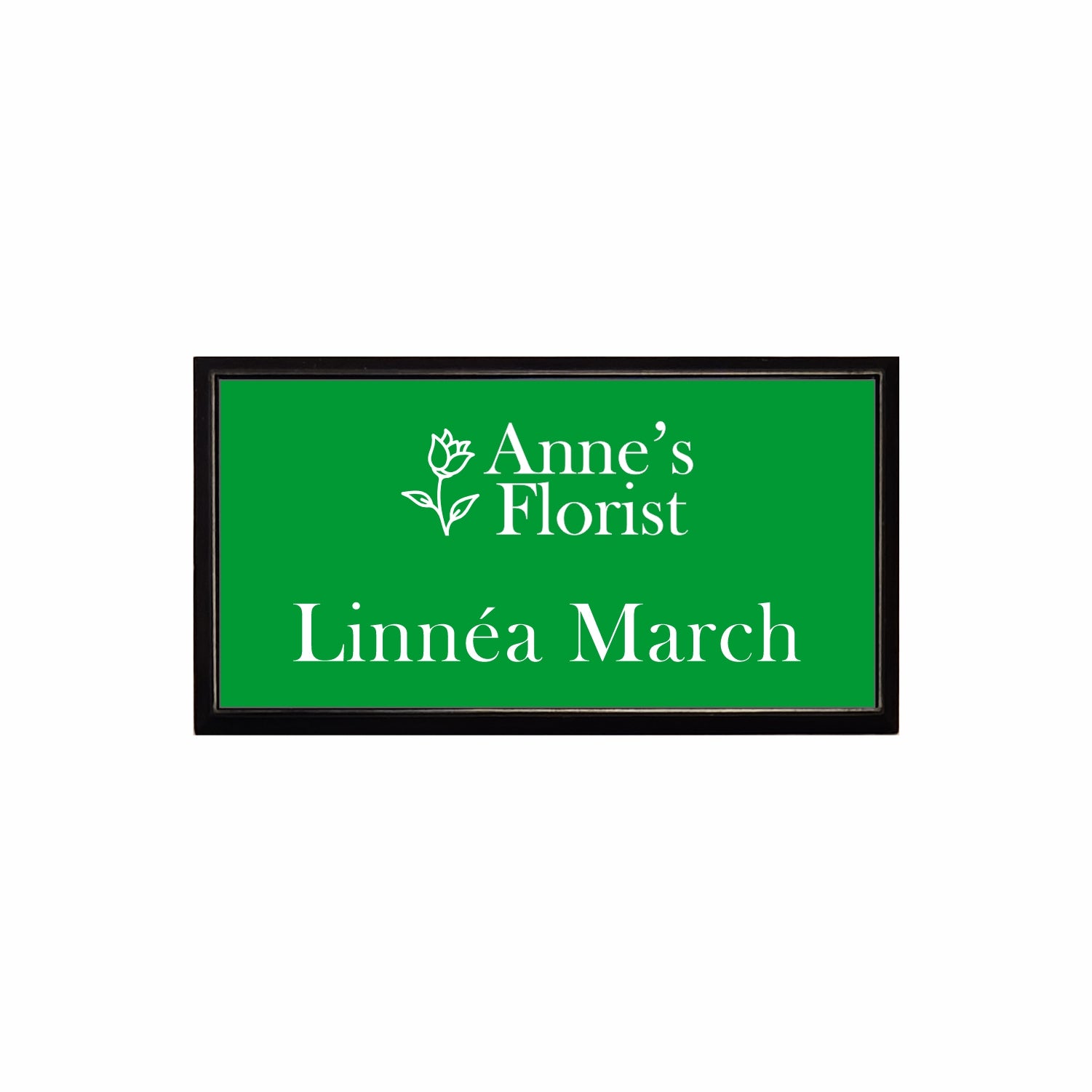 Plastic Black Framed Name Badge 1.5"x3" / Green/White