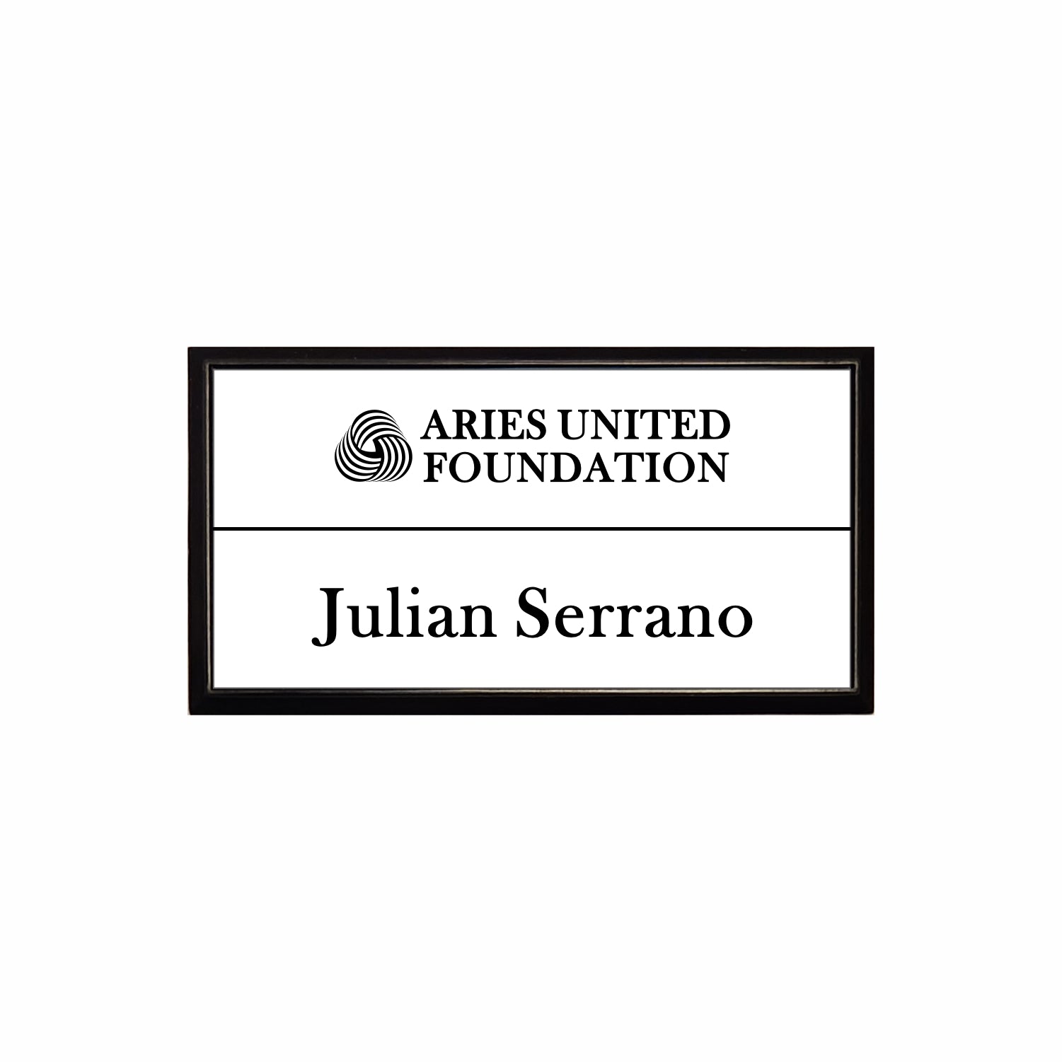 Plastic Black Framed Name Badge 1.5"x3" / White/Black