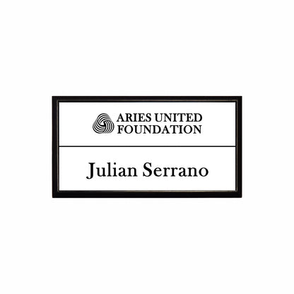 Plastic Black Framed Name Badge 1.5"x3" / White/Black