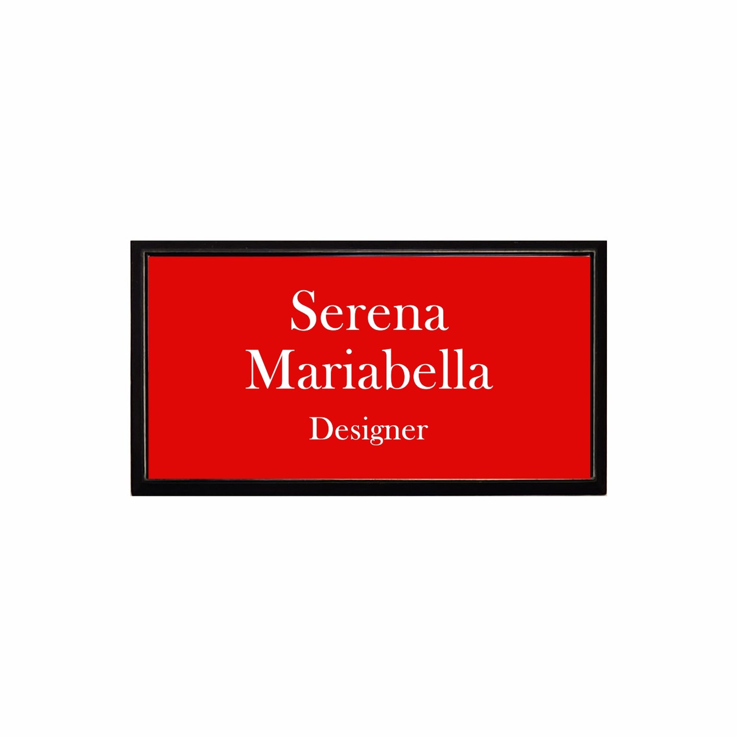 Plastic Black Framed Name Badge 1.5"x3" / Red/White