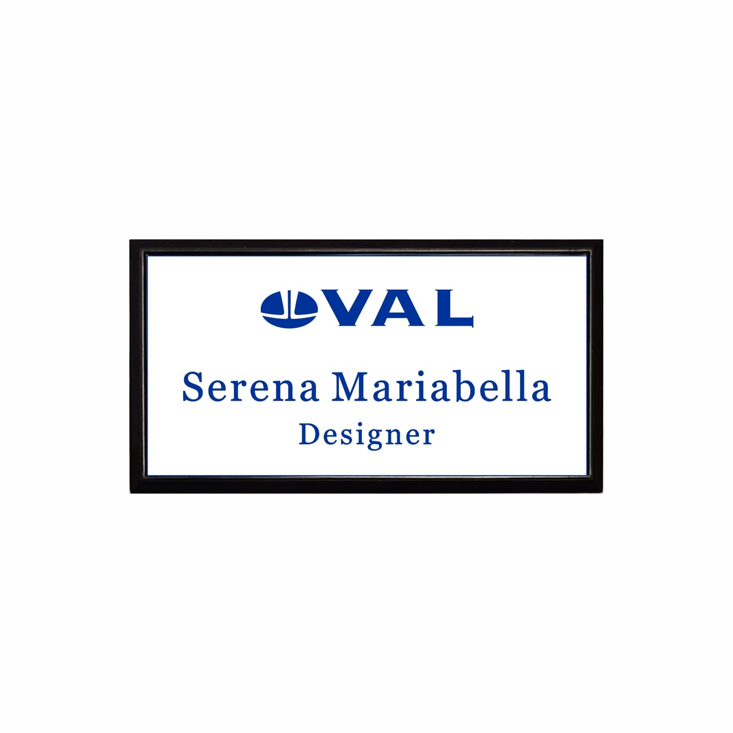 Plastic Black Framed Name Badge 1.5"x3" / White/Blue