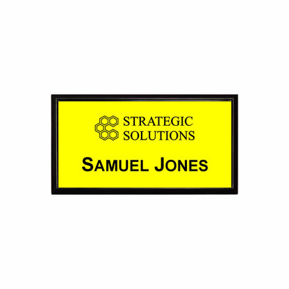 Plastic Black Framed Name Badge 1.5"x3" / Yellow/Black