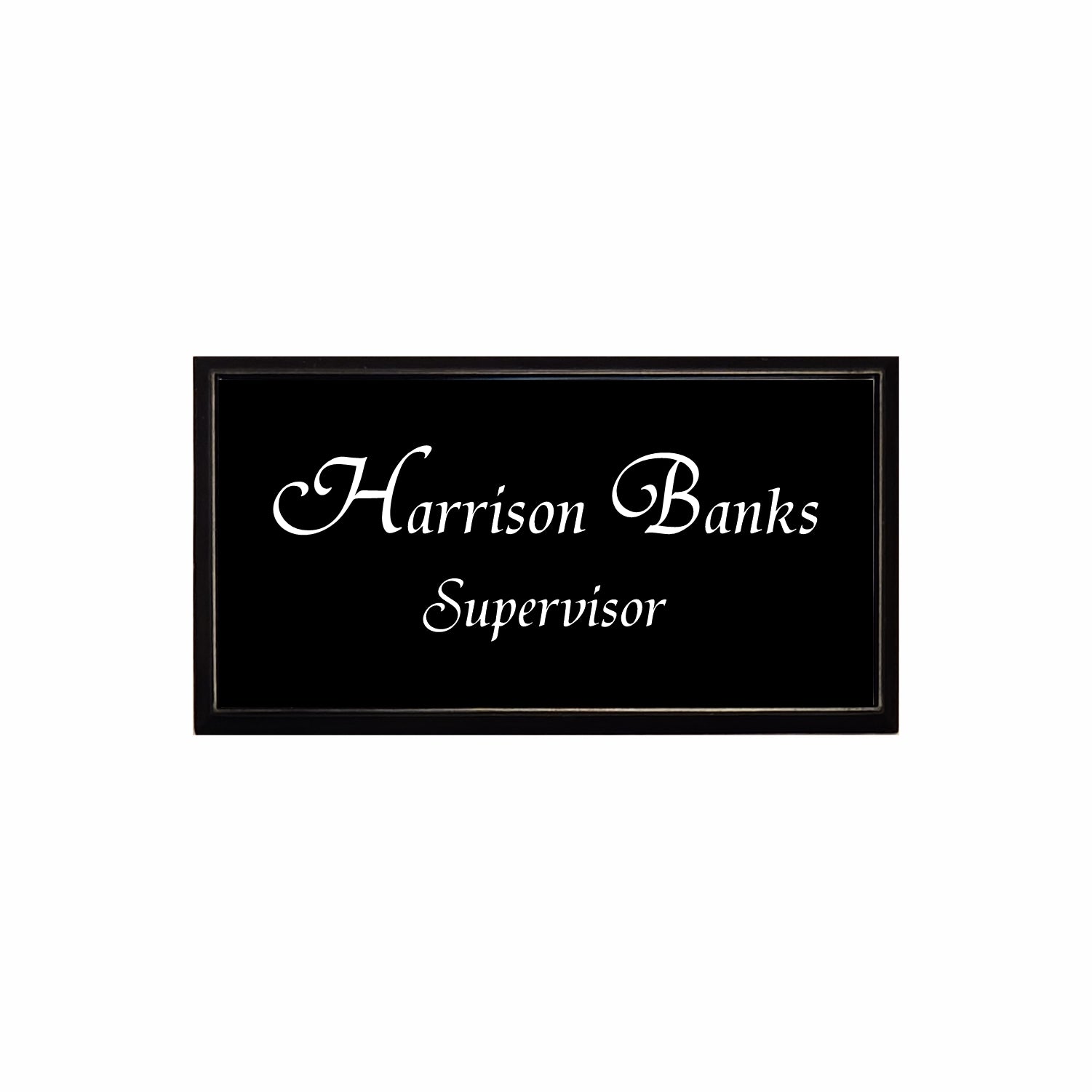 Plastic Black Framed Name Badge 1.5"x3" / Black/White