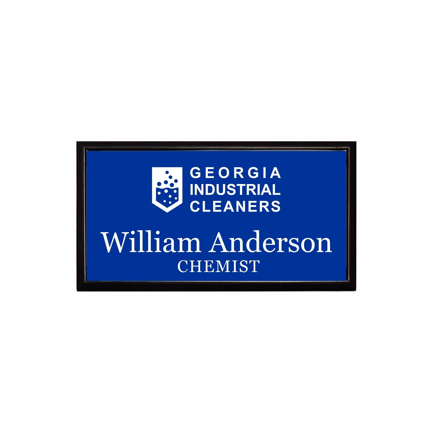 Plastic Black Framed Name Badge 1.5"x3" / Blue/White