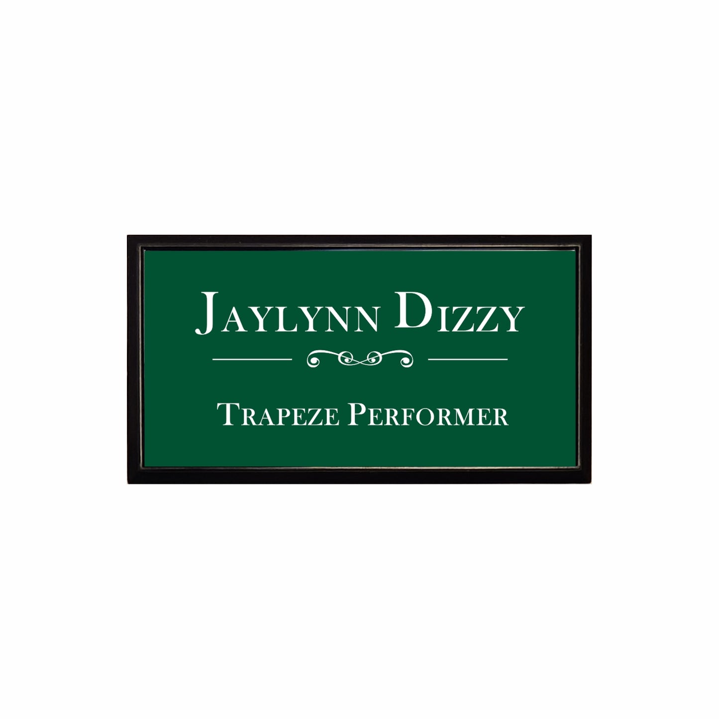 Plastic Black Framed Name Badge 1.5"x3" / Forest/White