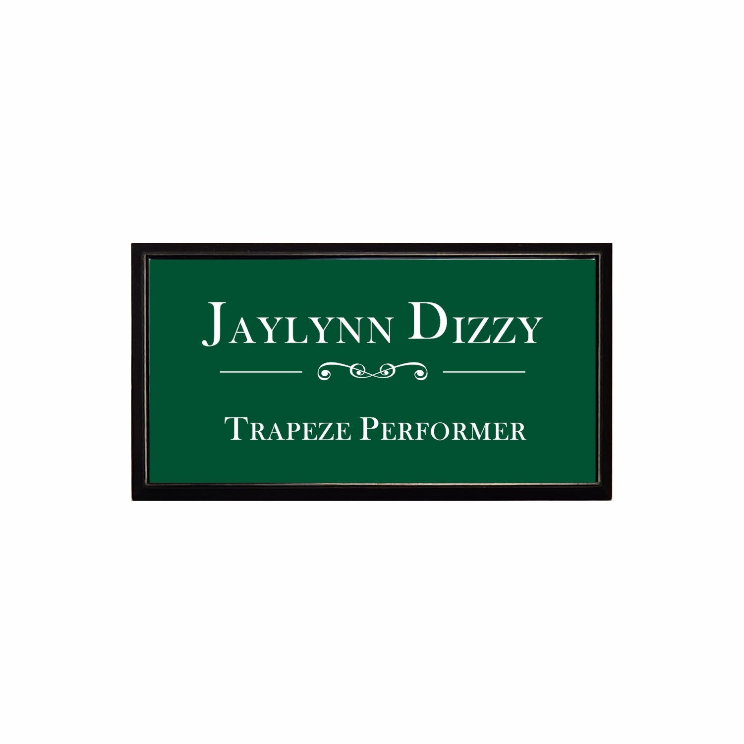 Plastic Black Framed Name Badge 1.5"x3" / Forest/White