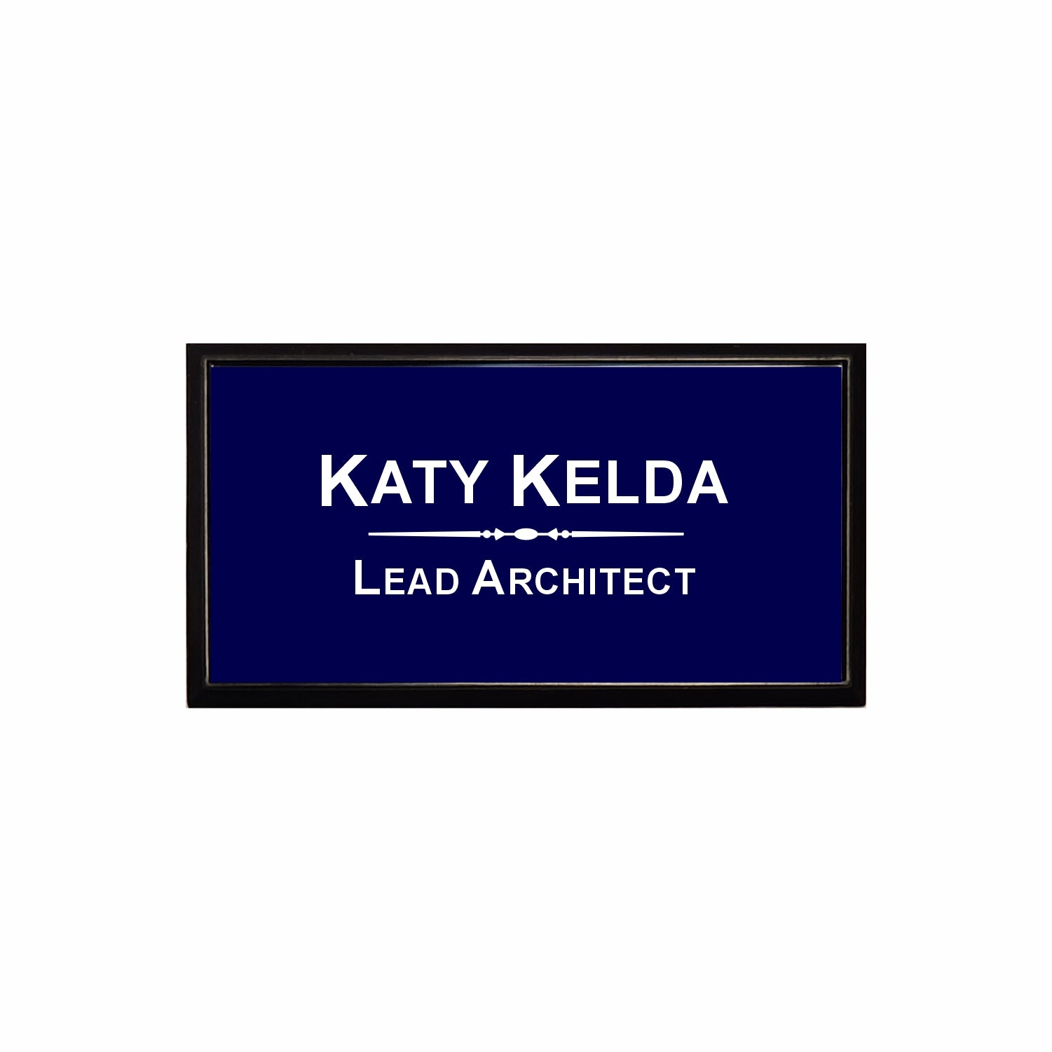 Plastic Black Framed Name Badge 1.5"x3" / Navy/White