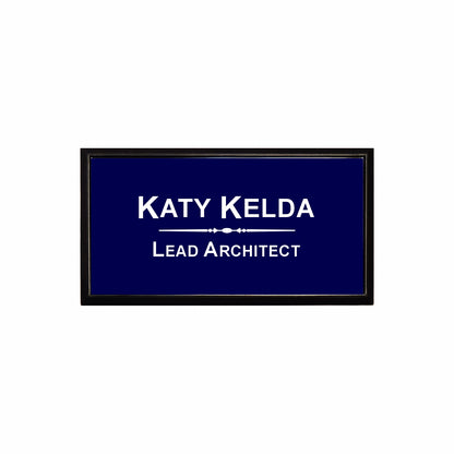 Plastic Black Framed Name Badge 1.5"x3" / Navy/White