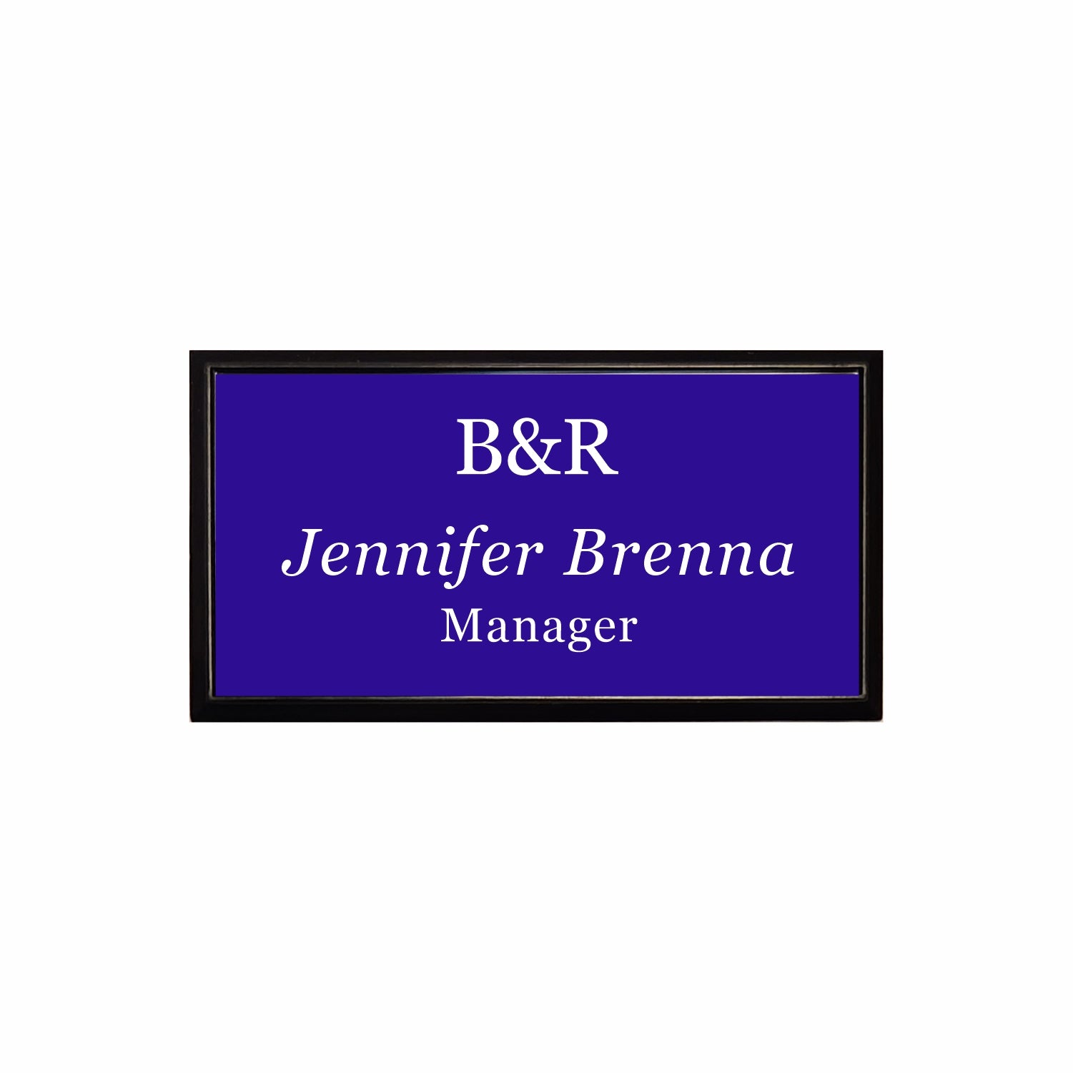 Plastic Black Framed Name Badge 1.5"x3" / Purple/White