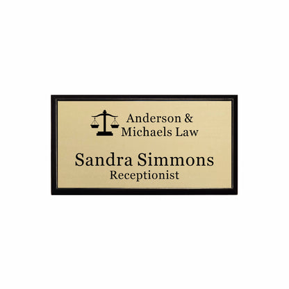 Plastic Black Framed Name Badge 1.5"x3" / Gold/Black