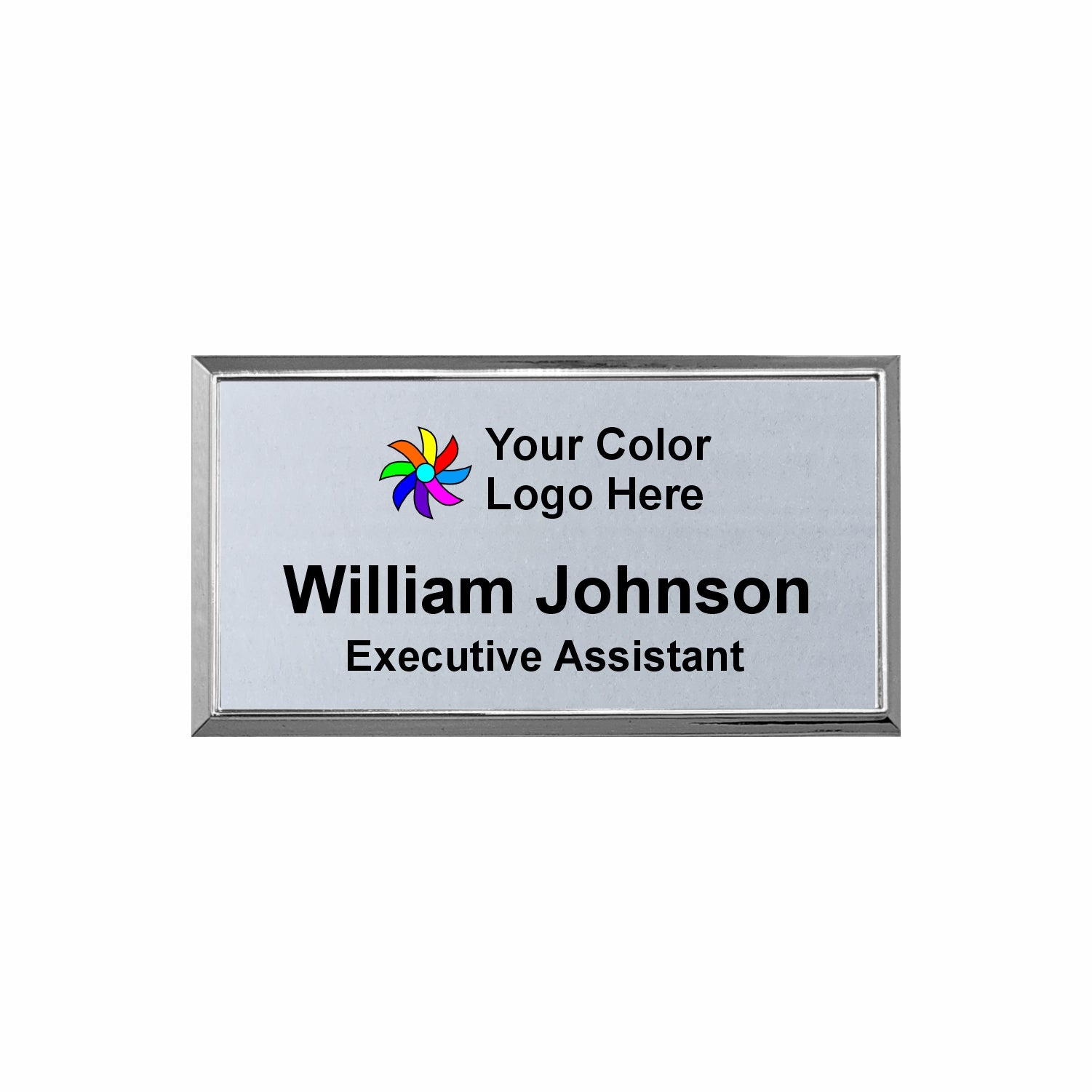 Imprinted Silver Framed Name Badge 1.5"x3" / Silver