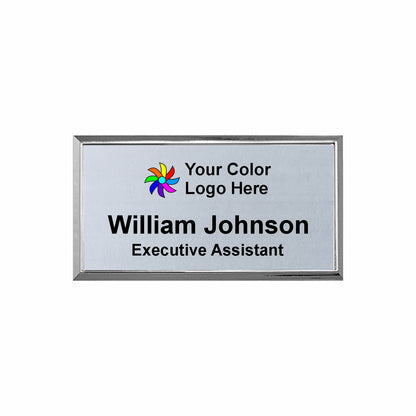 Imprinted Silver Framed Name Badge 1.5"x3" / Silver