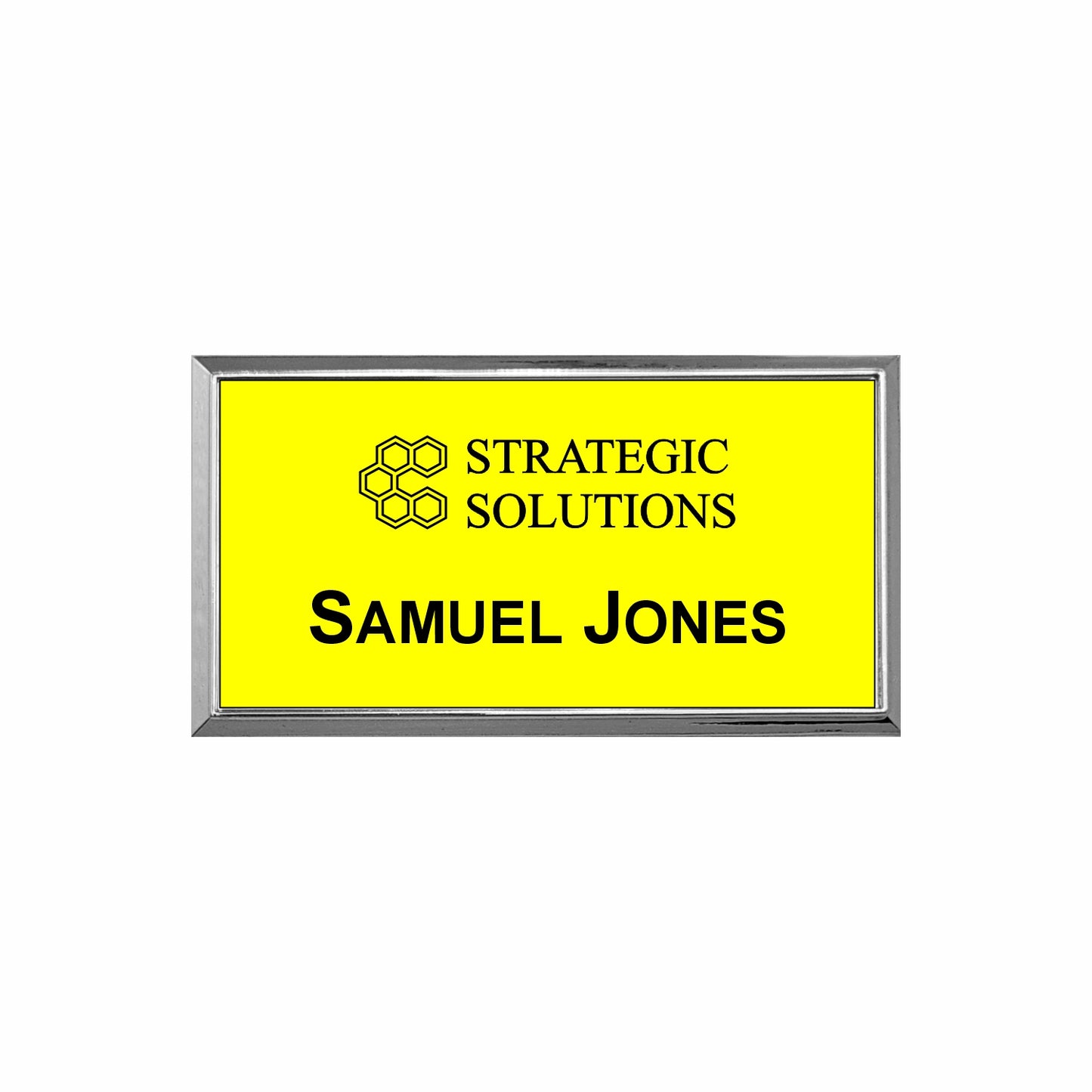 Plastic Silver Framed Name Badge 1.5"x3" / Yellow/Black