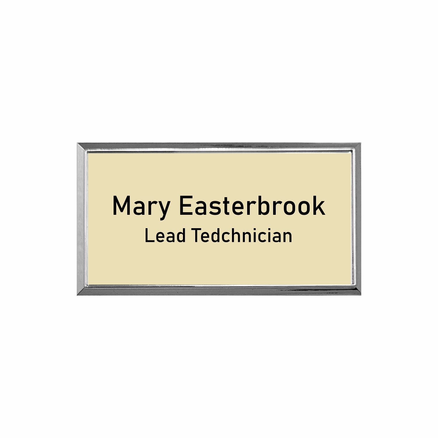 Plastic Silver Framed Name Badge 1.5"x3" / Almond/Black