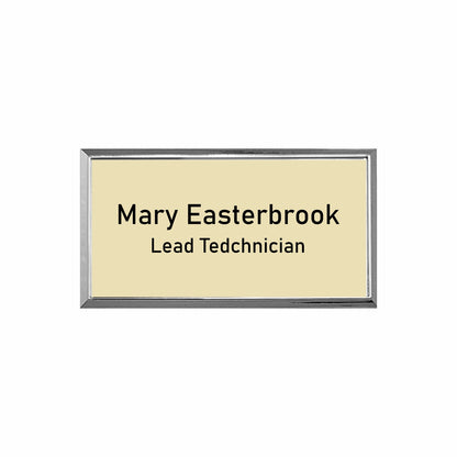Plastic Silver Framed Name Badge 1.5"x3" / Almond/Black